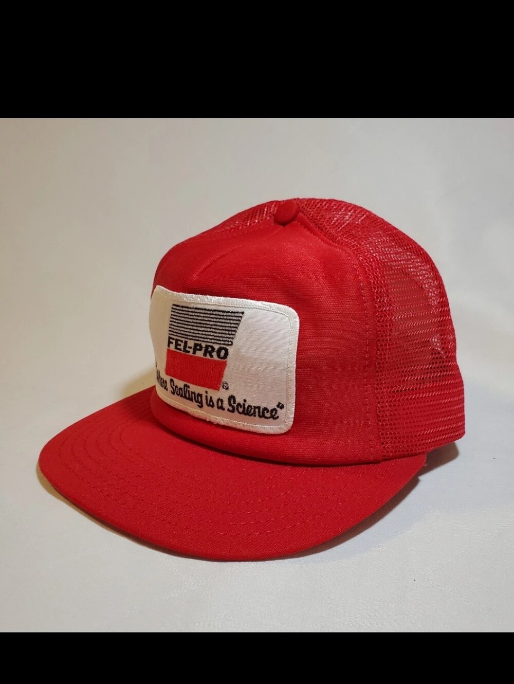 Vintage 80s Fel-Pro Trucker Hat Made in USA Foam Mesh Snapback Cap Red